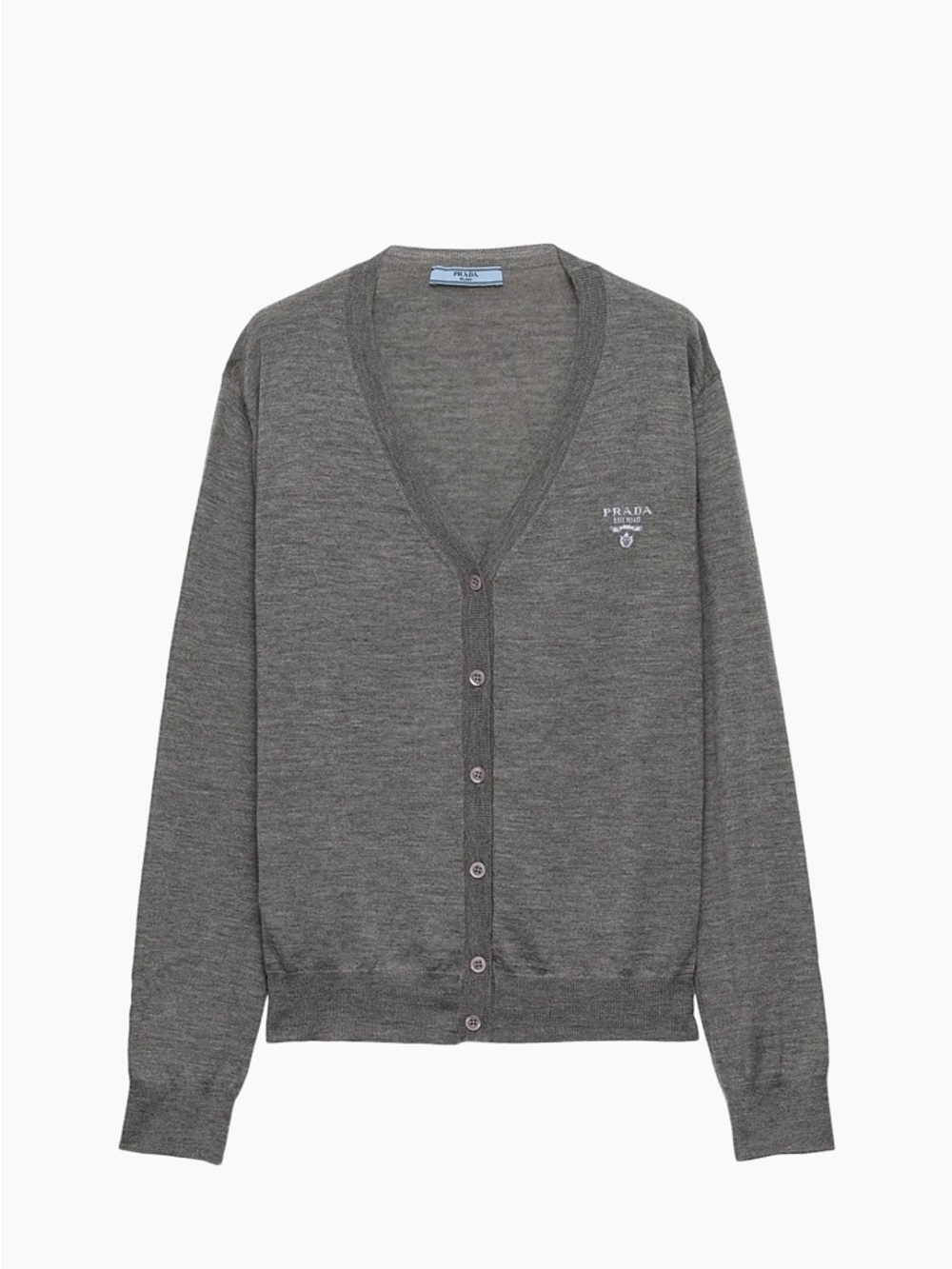 Prada women’s Grey V-Neck Button Cardigan cashmere medium 44 authentic nwt logo